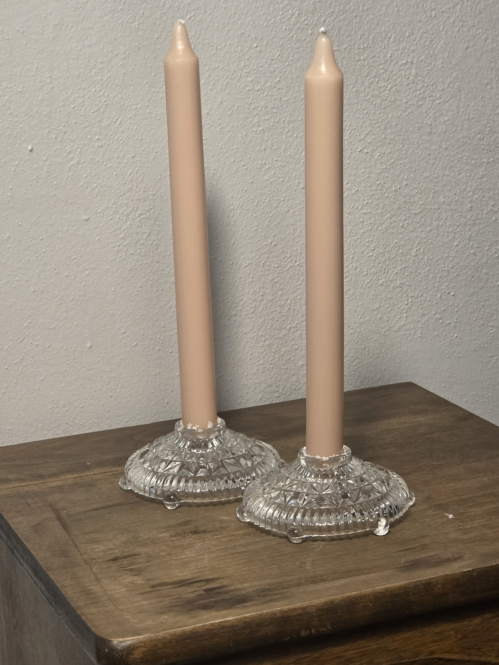 Neutral Blush Taper Candles in Clear Glass Holders - Home Accents